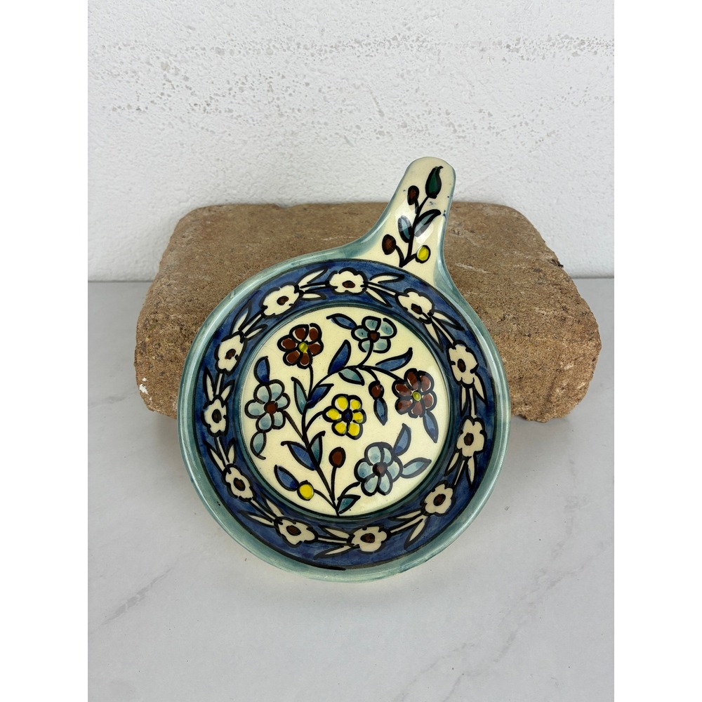 Jerusalem Blue Floral Ceramic Spoon Rest - OS - Hand Painted Artisan Boho Decor